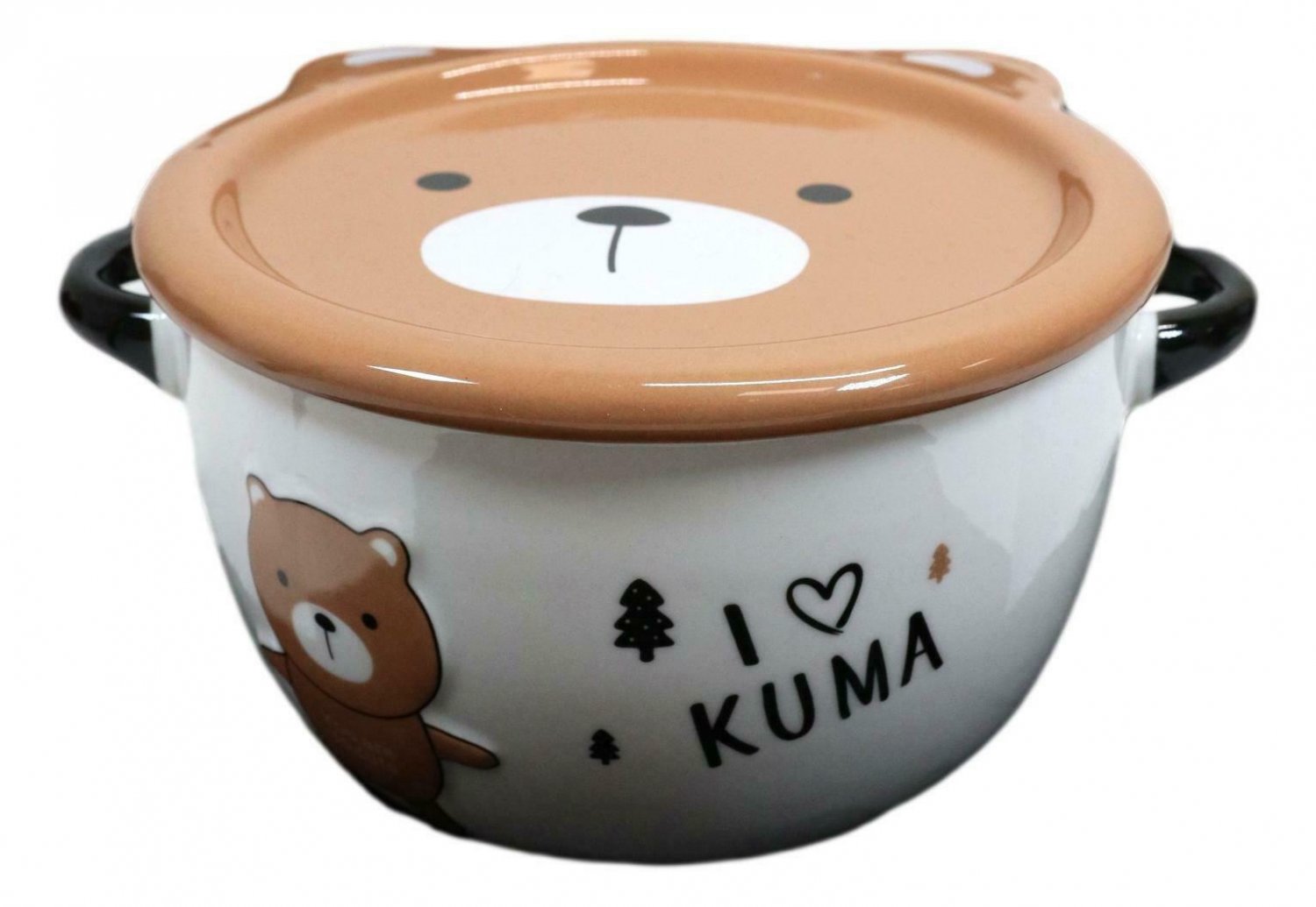 1 Pack Of 2 Brown Kuma Bear Porcelain Kids Food Bowls 25Oz W/ Condiment Lid Plate EBR02