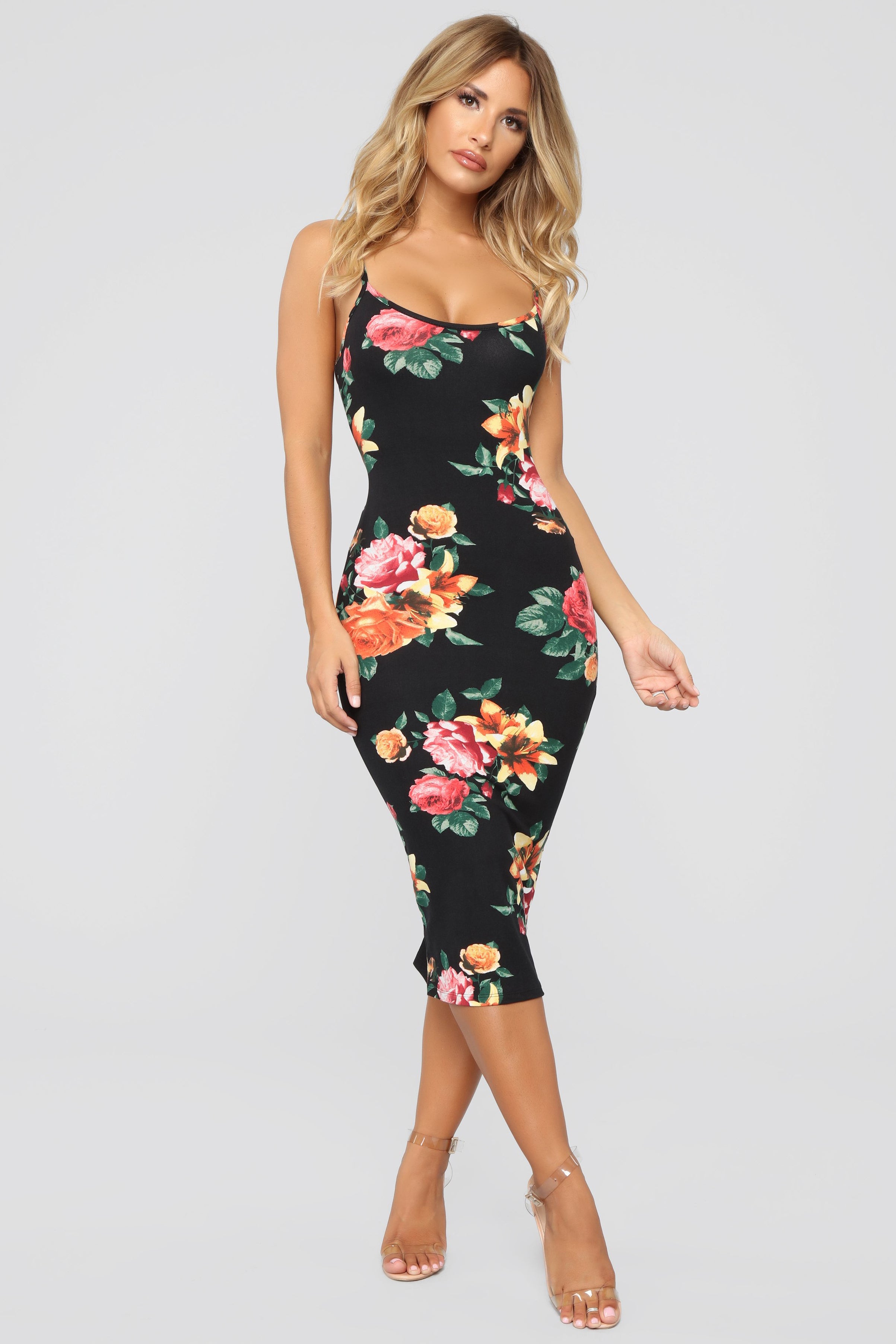 Body Moves Midi Dress - Black Floral