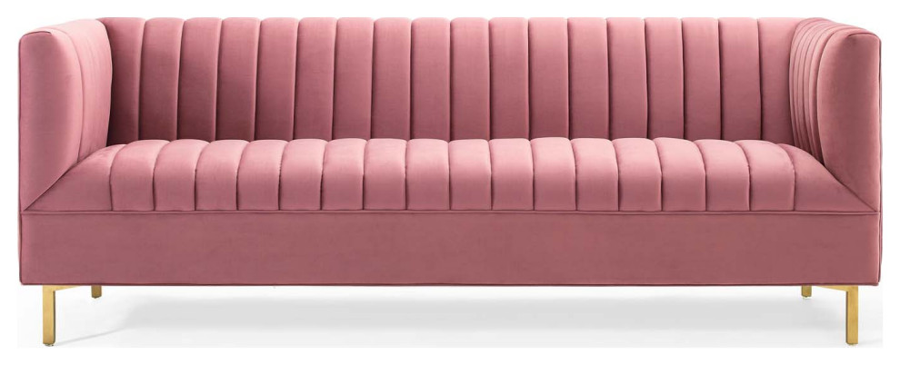 Shift Channel Tufted Performance Velvet Sofa   Contemporary   Sofas   by Beyond Design  ampMore  Houzz