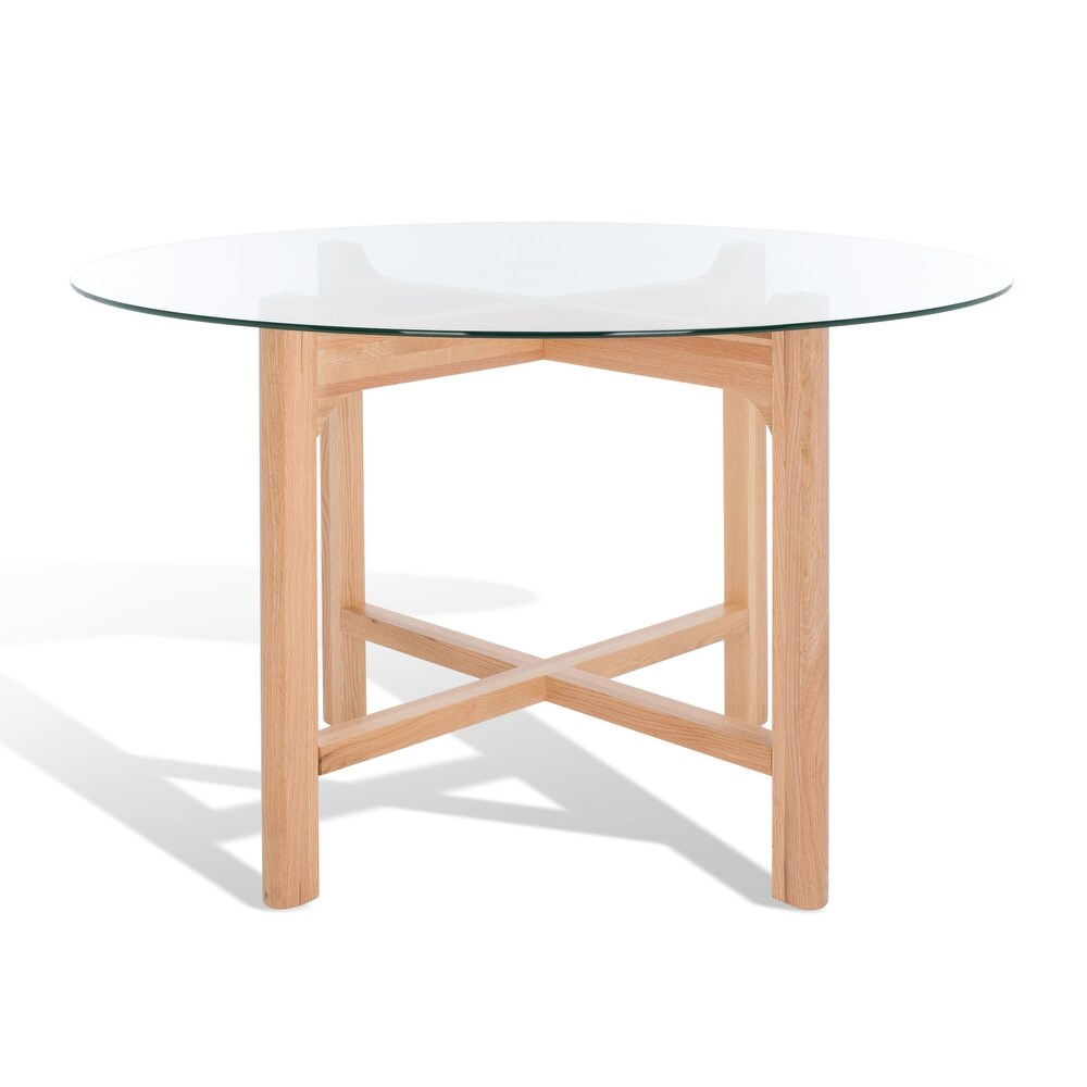 SAFAVIEH Couture Ruthanne Solid Wood/Tempered Glass Round Dining Table   48 in. W x 48 in. D x 30 in. H