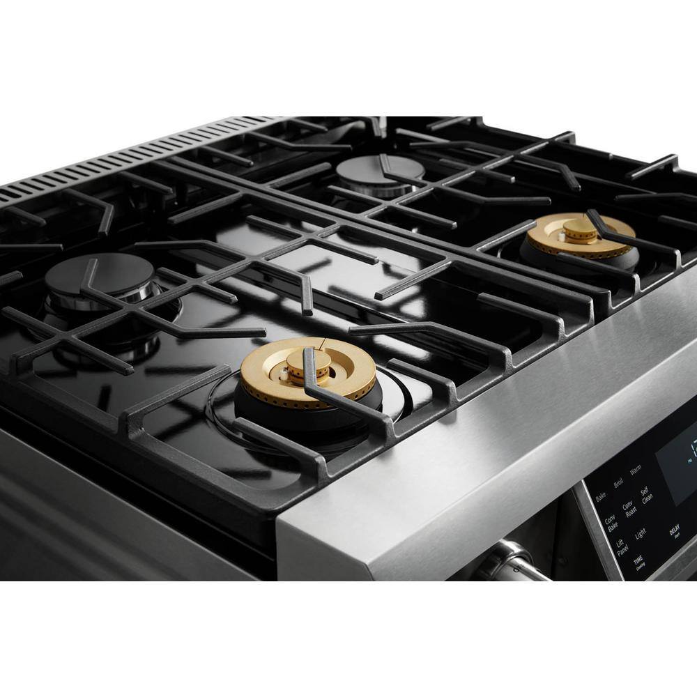 Thor Kitchen Tilt Panel 30-in 4 Burners Freestanding Gas Range with self-cleaning convection oven in Stainless Steel TRG3001