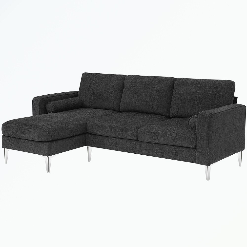 Fabric Sectional Sofa with Reversible Chaise  2 Pillows