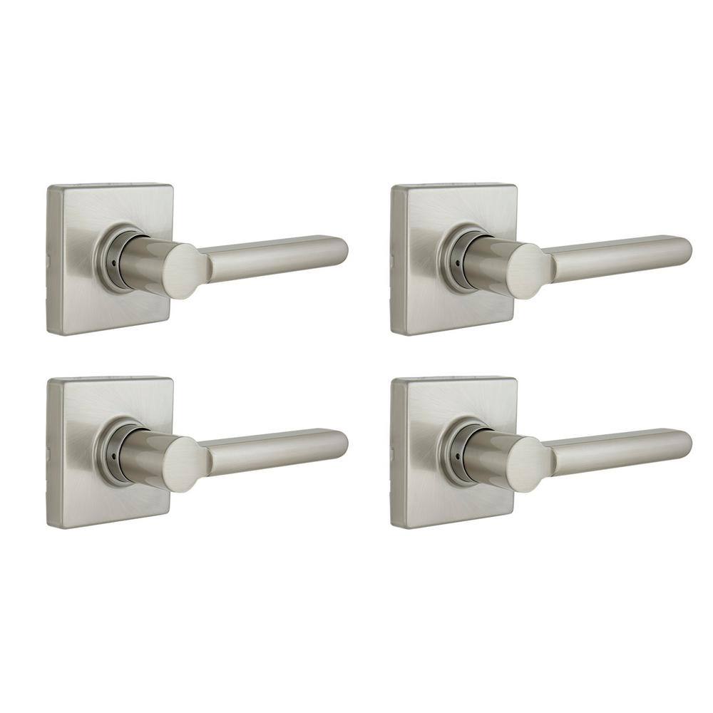 Defiant Tonbridge Satin Nickel Hall and Closet Door Lever with Square Rose (4-Pack) 32LD6X203BAD4