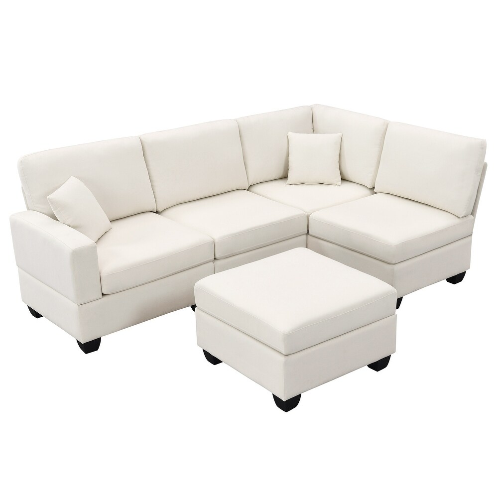 L Shaped Couch Sectional Sofa with Convertible Ottoman   2 Pillows