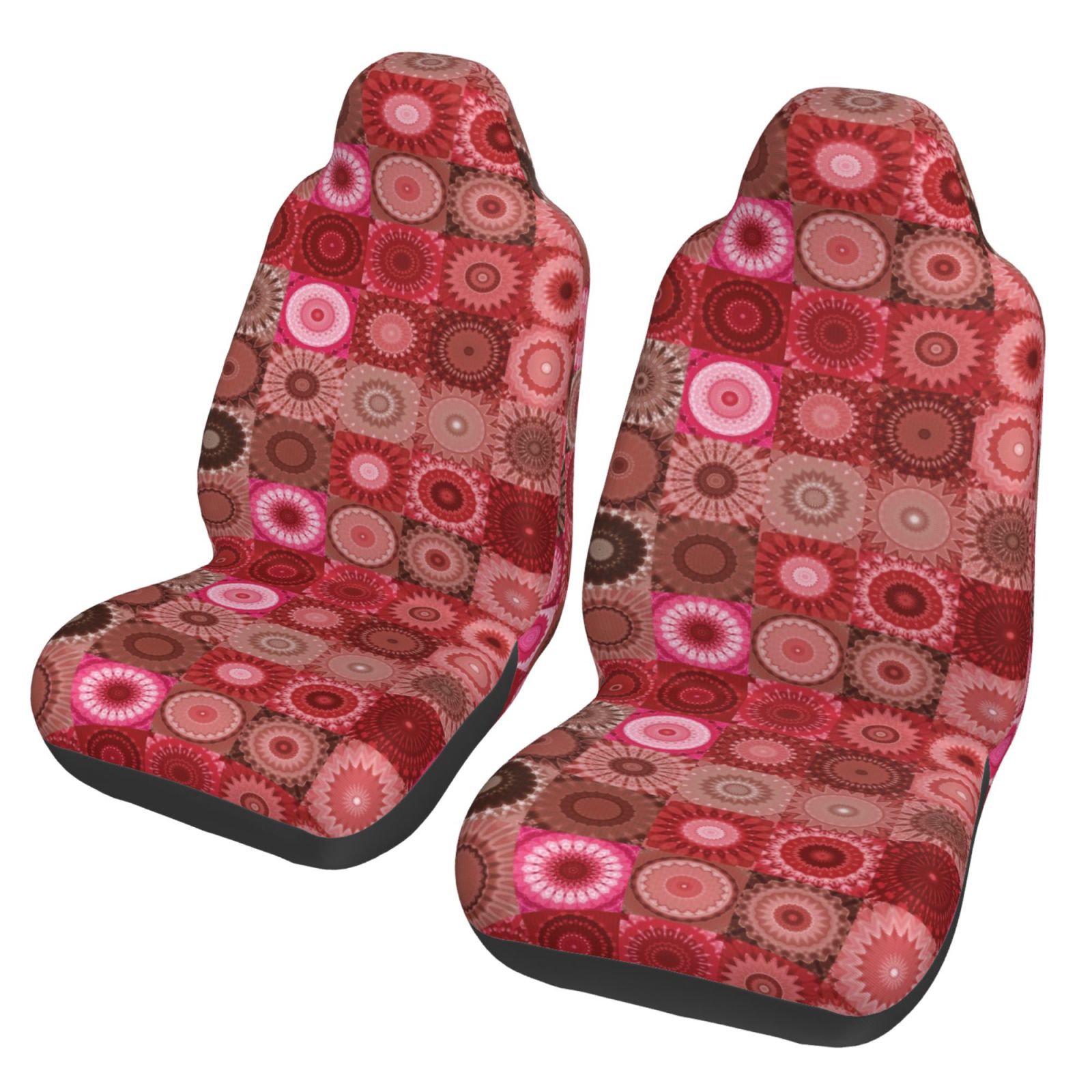 TEQUAN Front Seat Covers， Red Fractal Spiral Mandela Pattern 2 Piece Car Seat Cover Fit Most Car SUV Truck Van