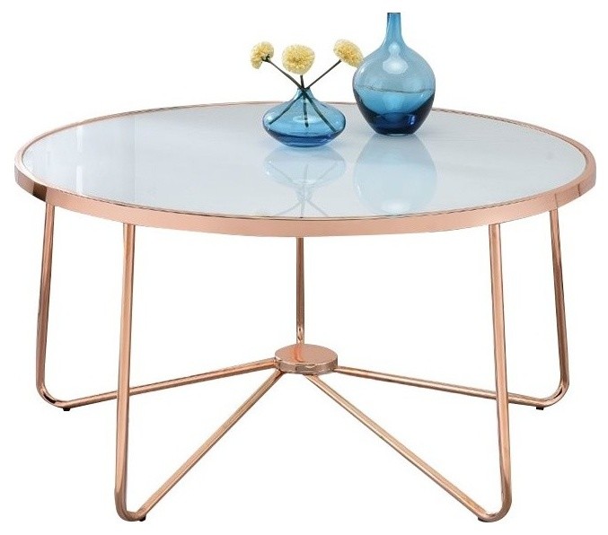 Bowery Hill Coffee Table in Frosted Glass and Rose Gold   Contemporary   Coffee Tables   by Homesquare  Houzz