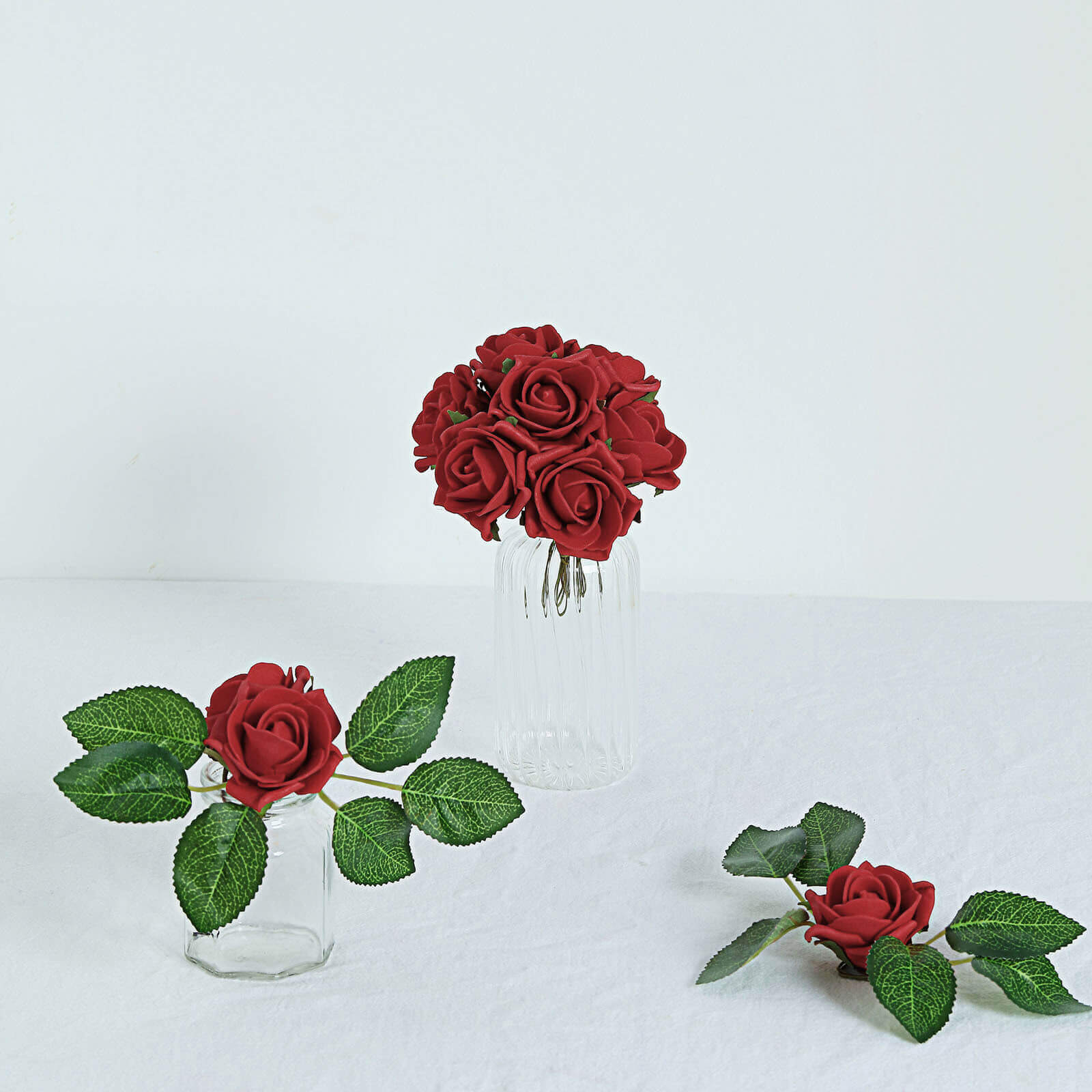 24 Roses Red Artificial Foam Flowers With Stem Wire and Leaves 2