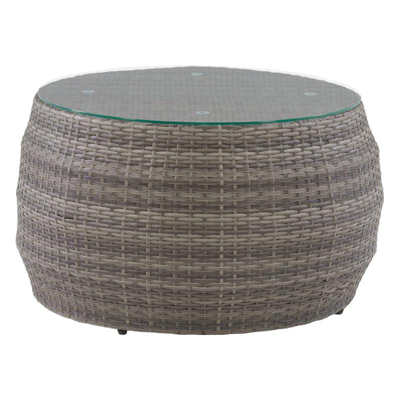 CorLiving Patio Round Glass Top Coffee Table in Blended Grey