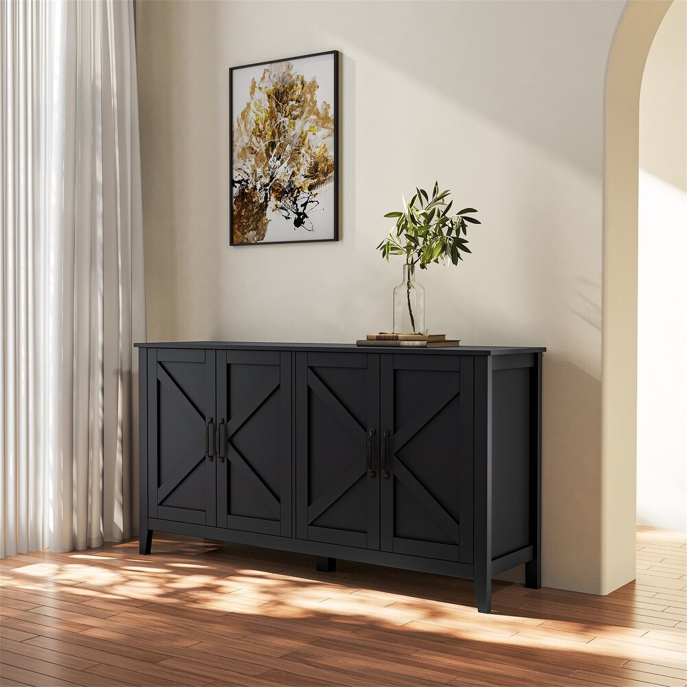 Freestanding Sideboard Storage Cabinet with 4 Doors and 4 Open Shelgves