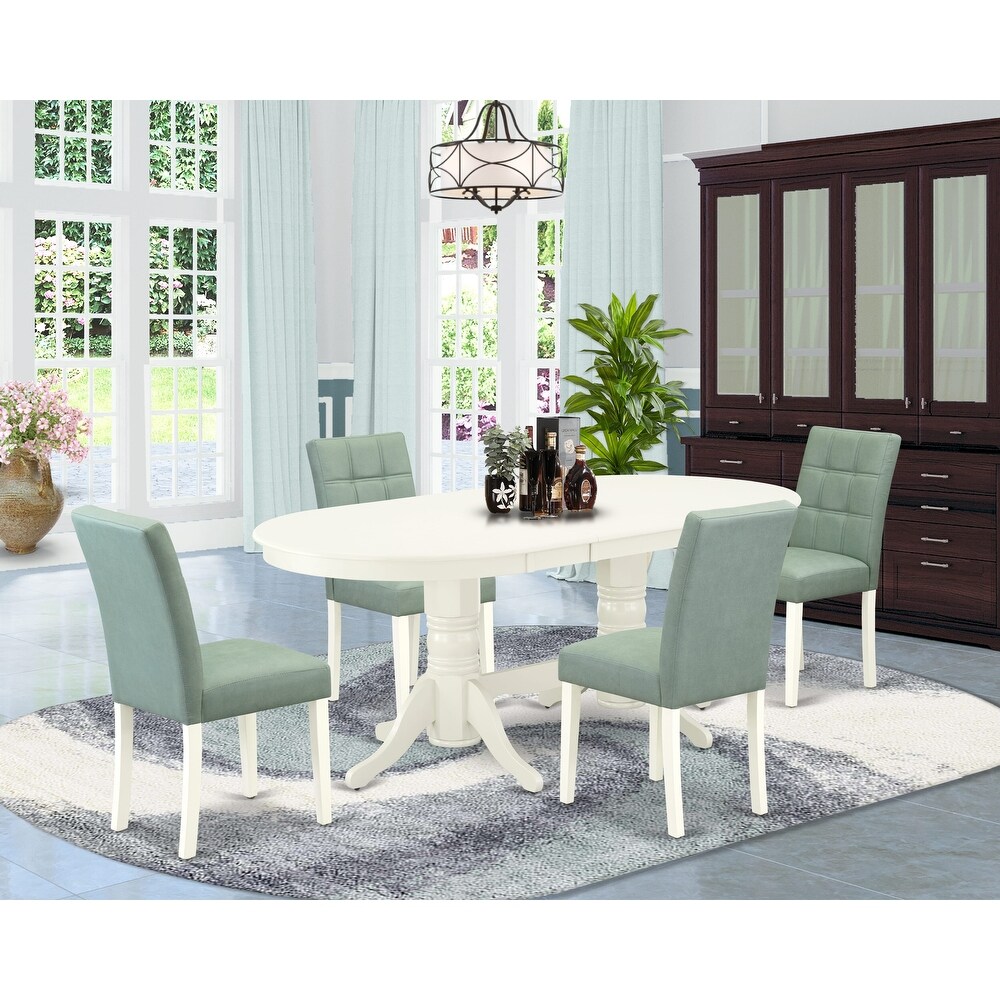 East West Furniture Kitchen Set Contains an Oval Kitchen Table and Chairs  Linen White (Pieces Options)