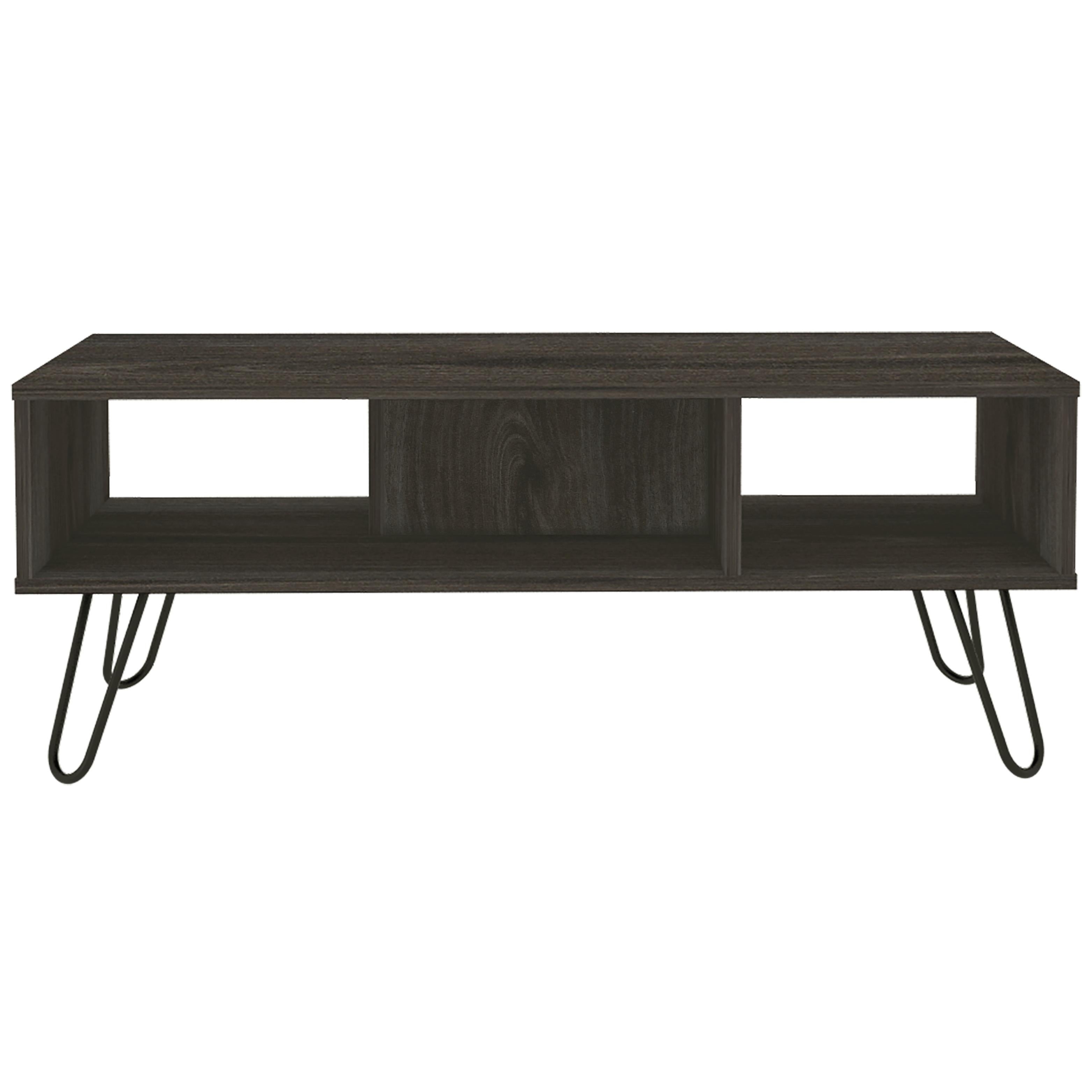 Minimalist Style Coffee Table with Hairpin Legs and Two Shelves