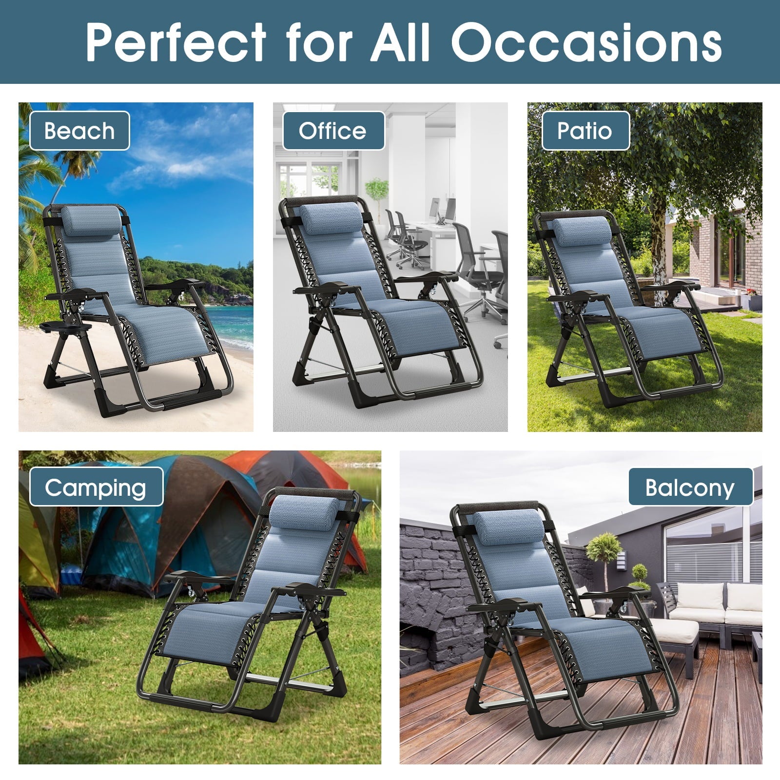 Slsy Zero Gravity Chair, Folding Portable Reclining Lounge Chair with Removable Headrest, Reclining Patio Lounger Chair for Indoor,Outdoor