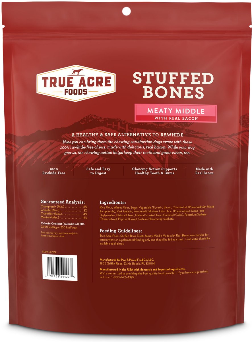 True Acre Foods Large Stuffed Bone Treats Meaty Middle Made with real Bacon