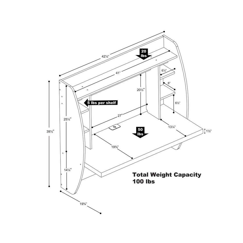 Prepac Floating Desk   Versatile Wall Mounted Desk for Small Spaces  Efficient Computer Desk with Storage