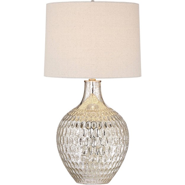 Tall Textured Mercury Glass Off White Tapered Drum Shade For Bedroom Living Room Bedside Nightstand Office