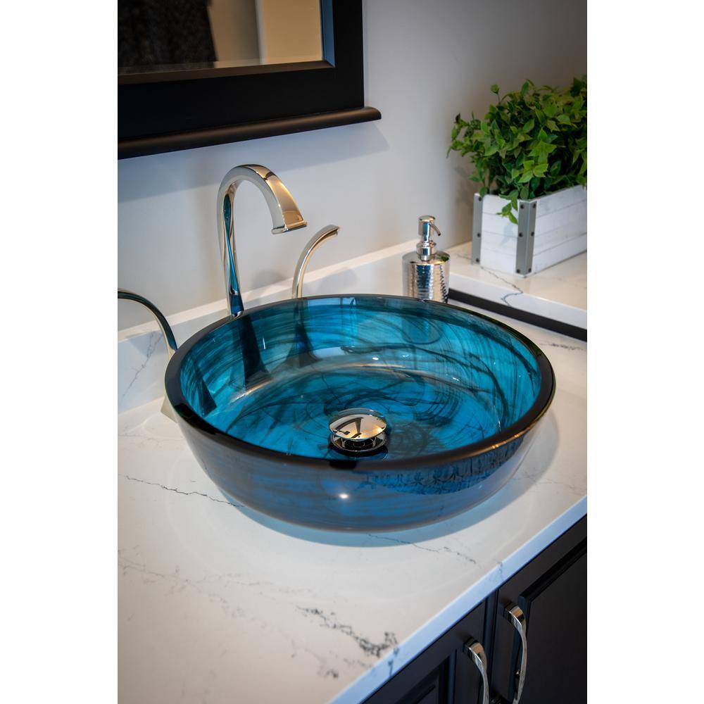 Eden Bath Transparent Blue Glass Round Vessel Sink with Flat Bottom EB_GS80