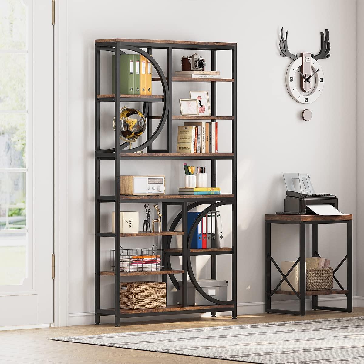 77 Bookshelf, Industrial 8-Tier Etagere Bookcase Open Display Shelves