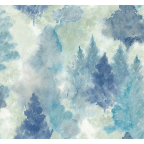 Sample Watercolor Wilds Wallpaper in Blues and Pale Green from the L'Atelier de Paris Collection