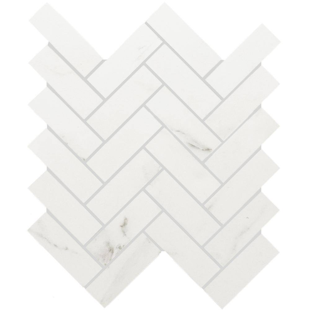 Florida Tile Home Collection Michelangelo Calacatta 12 in. x 15 in. Herringbone Matte Porcelain Floor and Wall Mosaic Tile (4.77 sq. ft.  Case) CHDEZEN10MHER