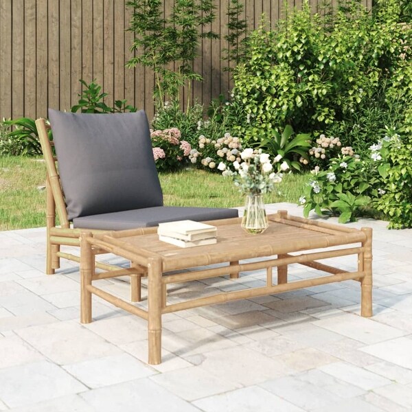 vidaXL Patio Bench with Cream White Cushions Bamboo