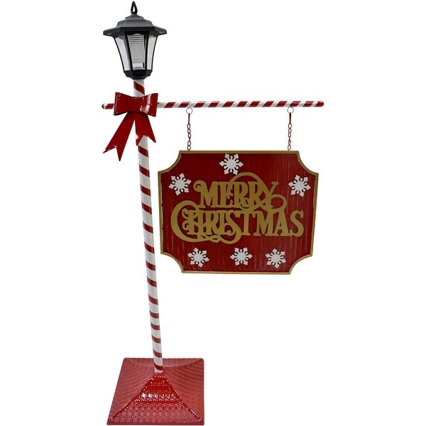 Fraser Hill Farm 4Ft. Lamp Post with Merry Christmas Sign and Solar Lantern，Prelit Outdoor (or Indoor) Christmas Decoration