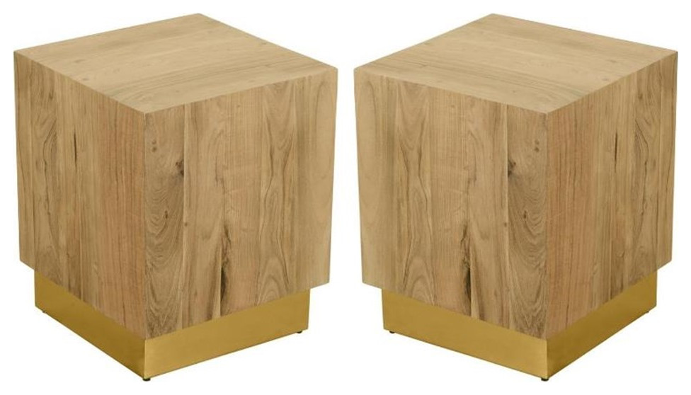 Home Square Acacia Wooden Top End Table with Durable Gold Metal Base   Set of 2   Contemporary   Side Tables And End Tables   by Homesquare  Houzz