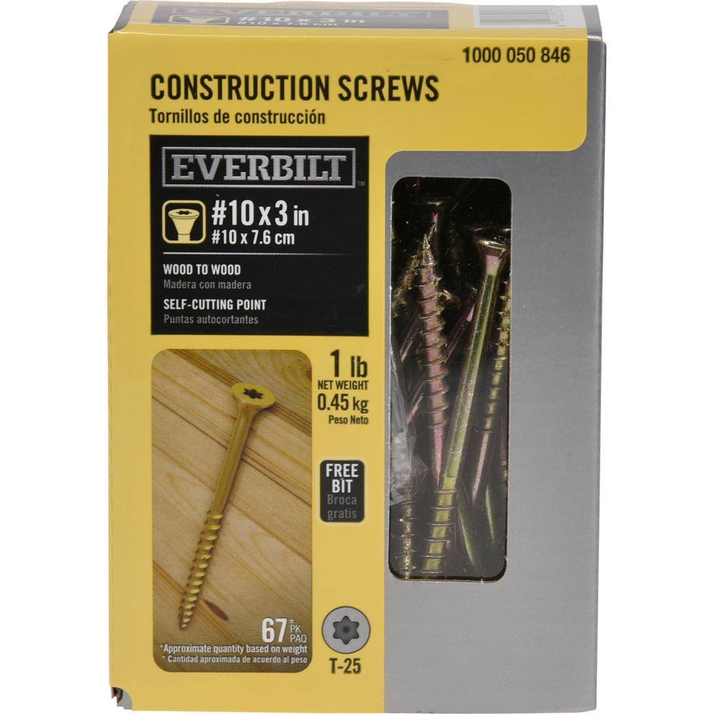 Everbilt #10 3 in. Star Flat Head Wood Screws (1 lbs.67-pieces) 116004