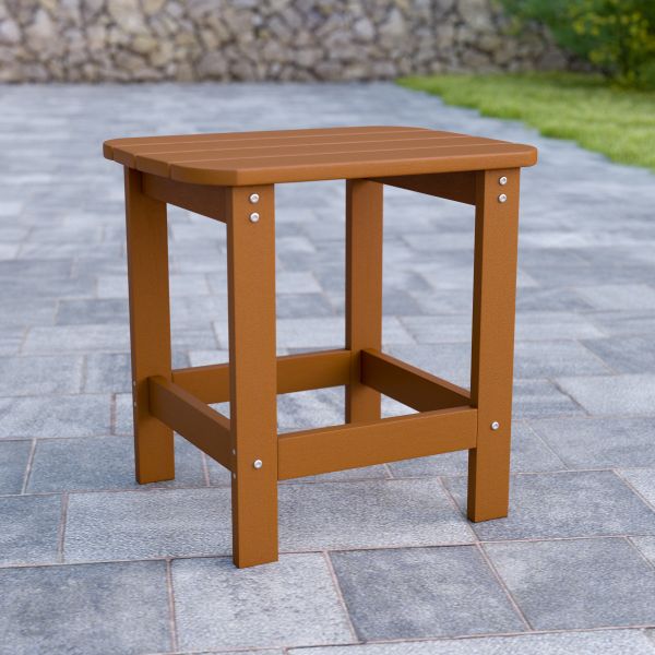 Charlestown All-Weather Poly Resin Wood Commercial Grade Adirondack Side Table in Teak