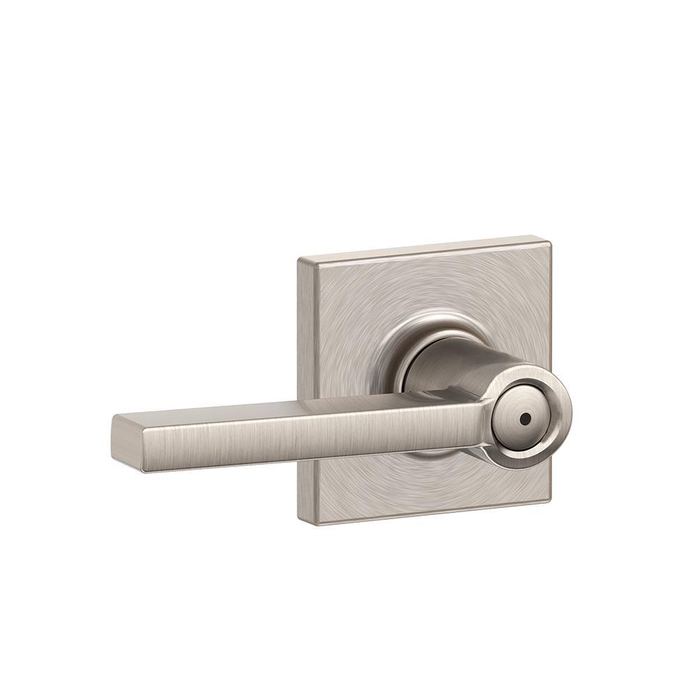 Schlage Latitude Satin Nickel Privacy BedBath Door Handle with Collins Trim F40 LAT 619 COL