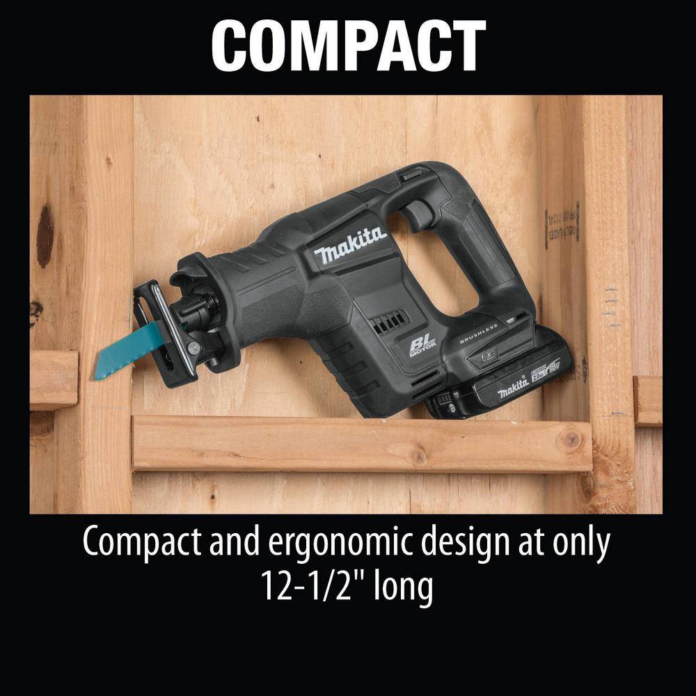 Makita 18V LXT Sub-Compact Lithium-Ion Brushless Recipro Saw Kit (2.0 Ah) with Bonus 6 in. Wood Cutting Saw Blade (5-Pack) XRJ07R1B-723058