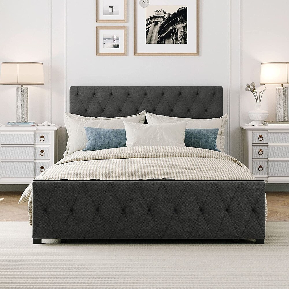 Modern Upholstered Storage Platform Bed with Big Drawer