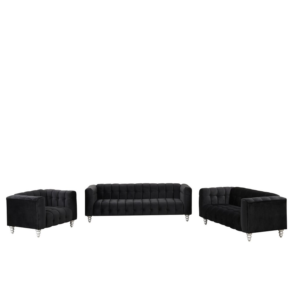 3 piece sofa set with solid wood legs  buttoned tufted backrest  Dutch fleece upholstered sofa set including three seater sofa