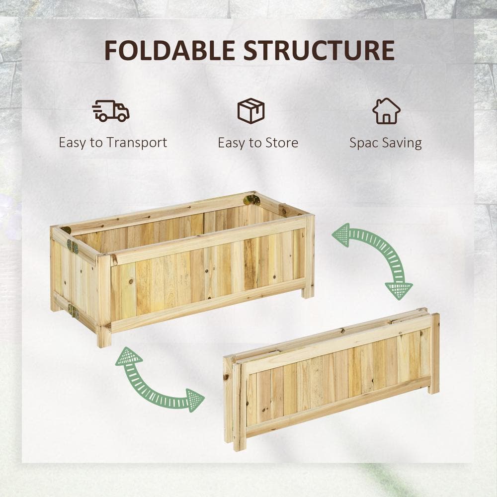 Outsunny Natural Fir Foldable Raised Garden Bed to Grow Vegetables， Herbs and Flowers 845-652