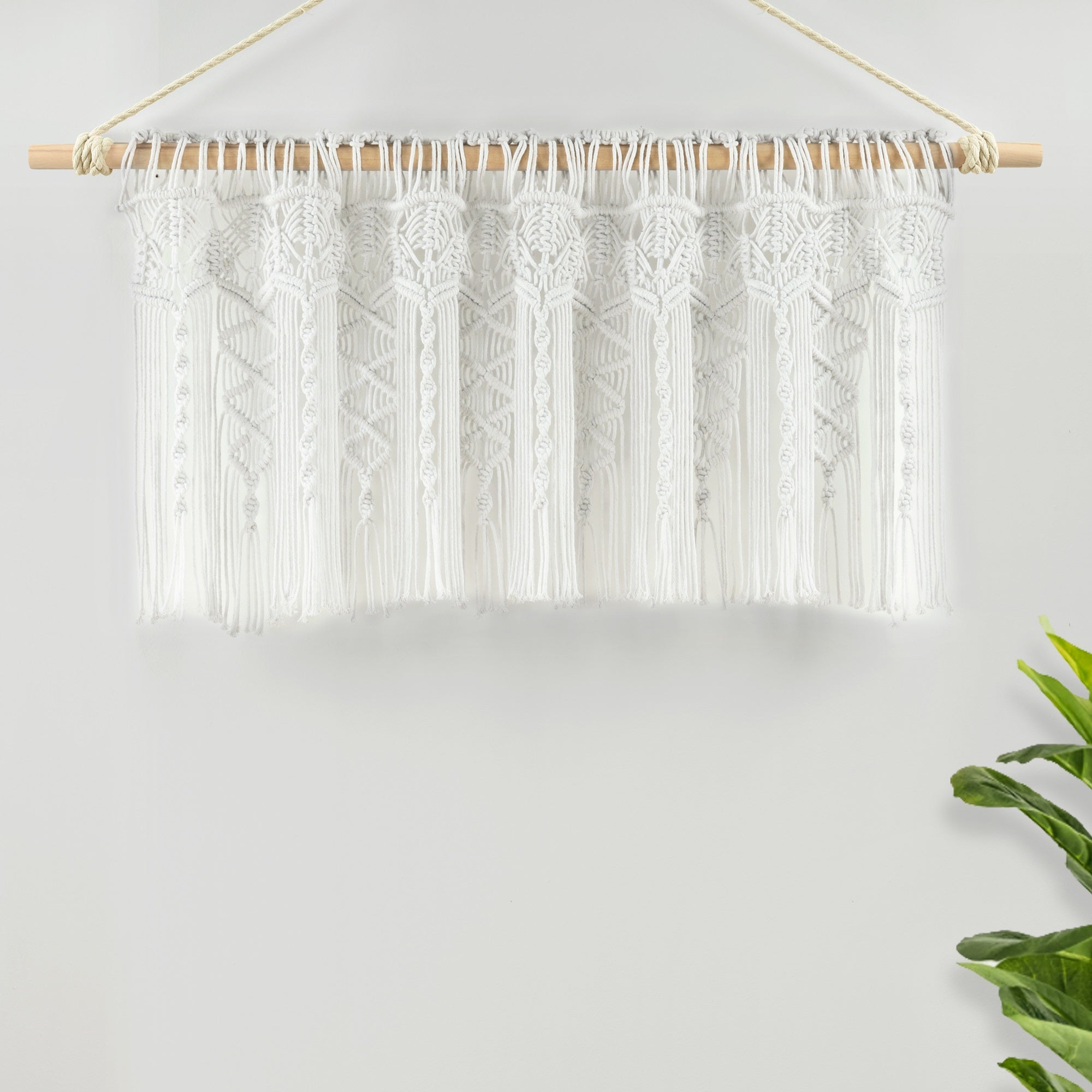 Boho Macrame Textured Cotton Valance/Kitchen Curtain/Wall Decor Single White 50X20