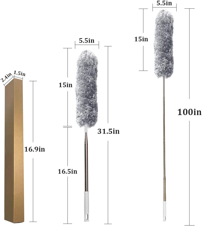 DELUX Microfiber Extendable Feather Duster with 100 inches Extra Long Pole, Bendable Head & Long Handle Dusters for Cleaning Ceiling Fan, High Ceiling, Blinds, Furniture & Cars