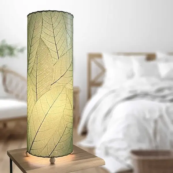 Handmade 24 Inch Cocoa Leaf Cylinder Table Lamp - 8 x 8 x 24