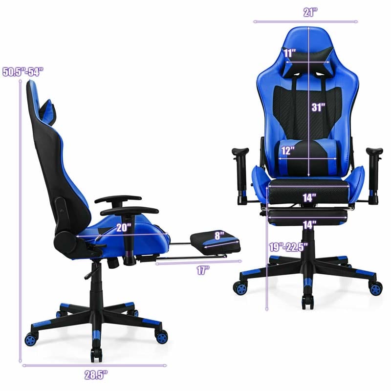 High Back E-Sport Massage Gaming Chair with Footrest & Headrest, Ergonomic PU Leather Gaming Seat, Video Game Chair Computer Chair