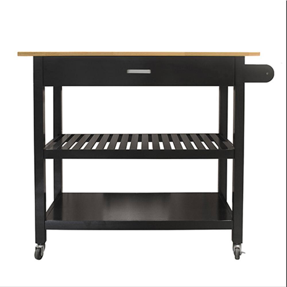 FAMYYT Black Wood Countertop 40 in. Kitchen Island with Large Drawers XJ-KS420BK-L