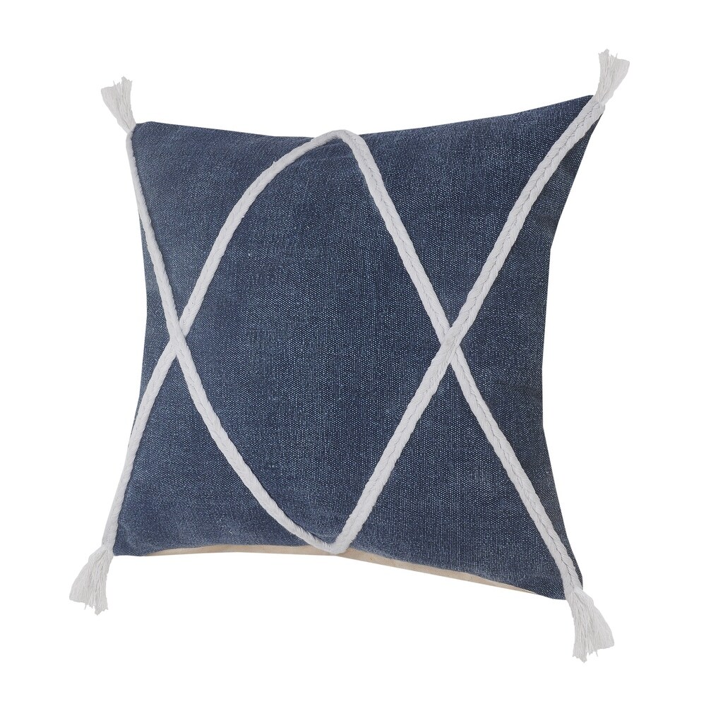 LR Home Coastal Geometric Braided and Tasseled Throw Pillow