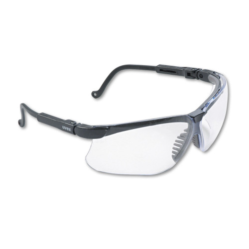 Uvex Genesis Wraparound Safety Glasses， Black Plastic Frame， Clear Lens (S3200)