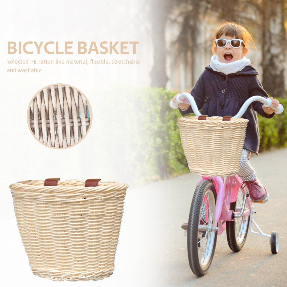 Yucurem Kids Bike Basket Women Students Bicycle Rattan Weaving Front Basket (Beige)