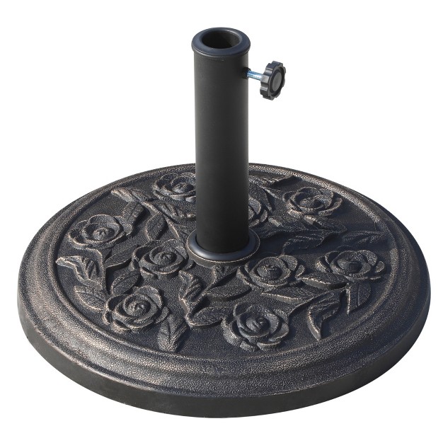 20 Lbs Round Resin Umbrella Base Stand Market Parasol Holder With Decorative Rose Floral Pattern amp Easy Setup For Garden Bronze