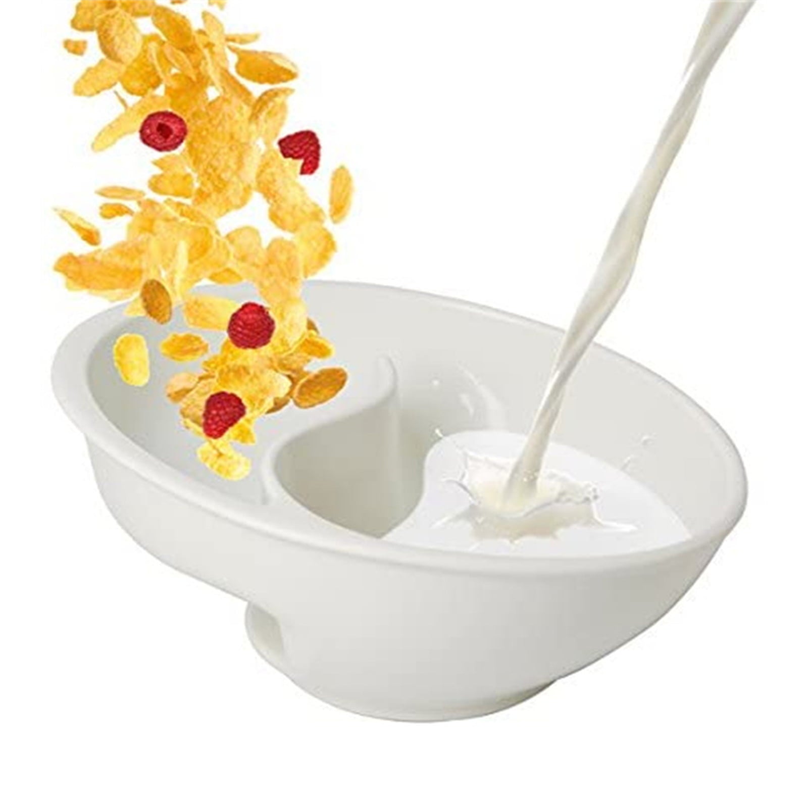 Aibecy Never Soggy Cereal Bowl Keeps Cereal Fresh and Crunchy Stackable Divided Bowl with Spiral Slide Design Built-in Grip， White