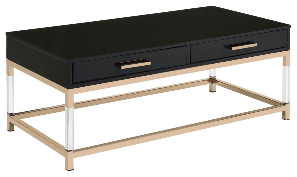 Contemporary Coffee Table  Golden Frame With Acrylic Legs  amp2 Drawers  Black   Contemporary   Coffee Tables   by Decor Love  Houzz