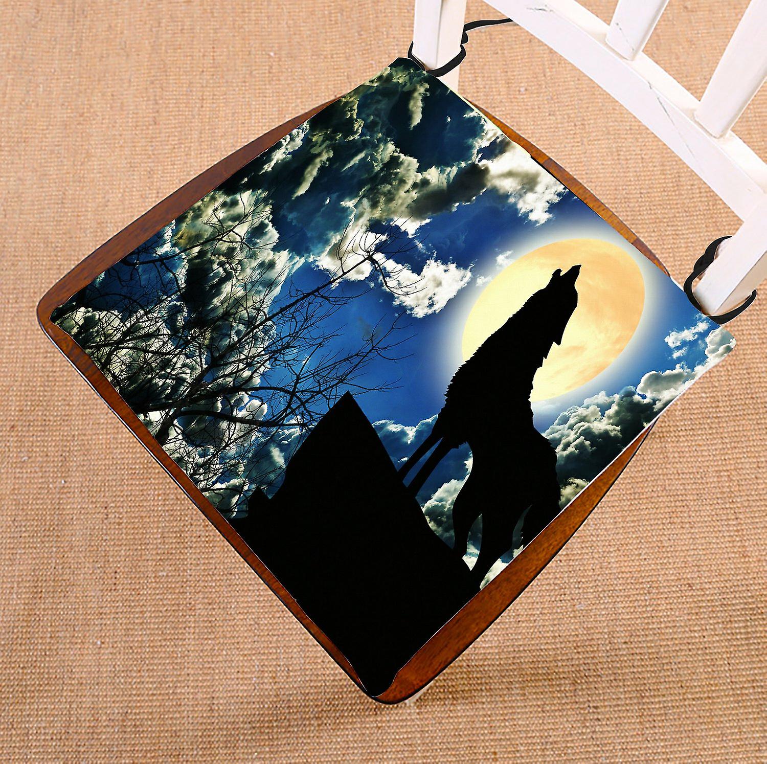 Night Sky Chair Pad， Black Wolf Silhouette Howling Thunderstorm Full Moon Nature Art Seat Cushion Chair Cushion Floor Cushion 40x40 Cm B--21200