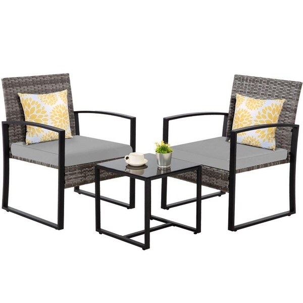 3Piece Wicker Bistro Set，Outdoor Patio chairs and Coffee Table