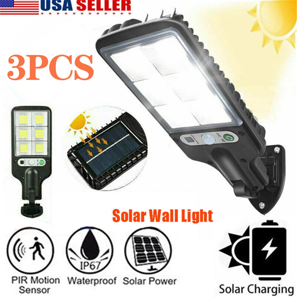 3PCS 600W LED Solar Flood Light Motion Sensor Security Wall Street Yard Outdoor Lamp