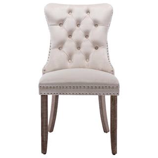 aisword High-end Tufted Solid Wood Contemporary Velvet Upholstered Dining Chair with Wood Legs Nailhead Trim 2-Pcs Set - Beige W7753PBH5477