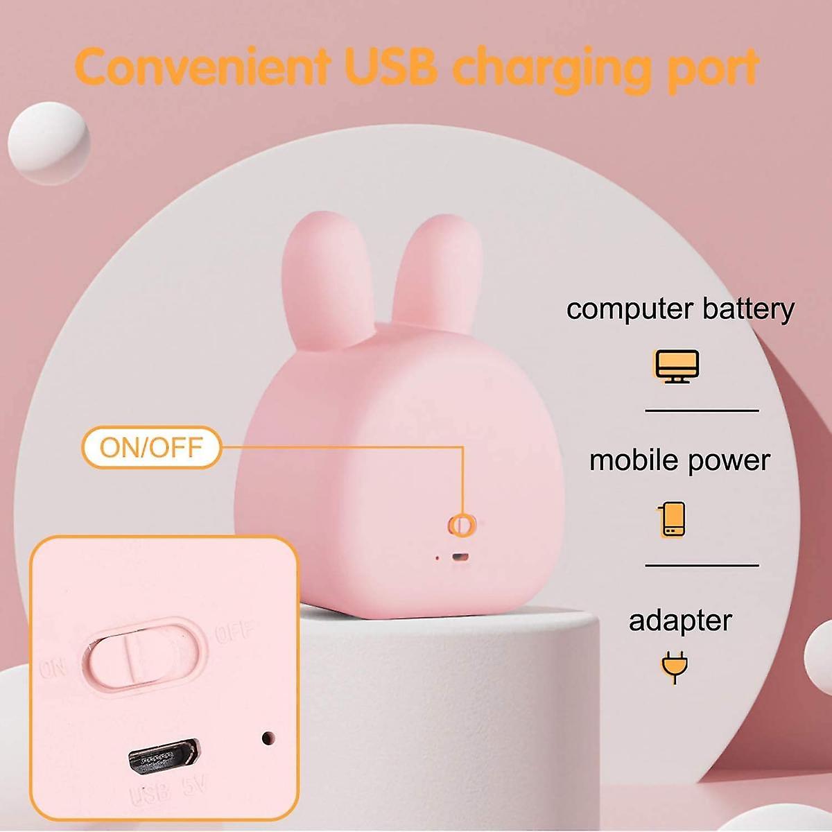 Cute Bunny Usb Rechargeable Led 3 Color Night Light  Baby Bedside Light Bedroom Bedside Decor Replaceable Expression Rabbit Light Gift