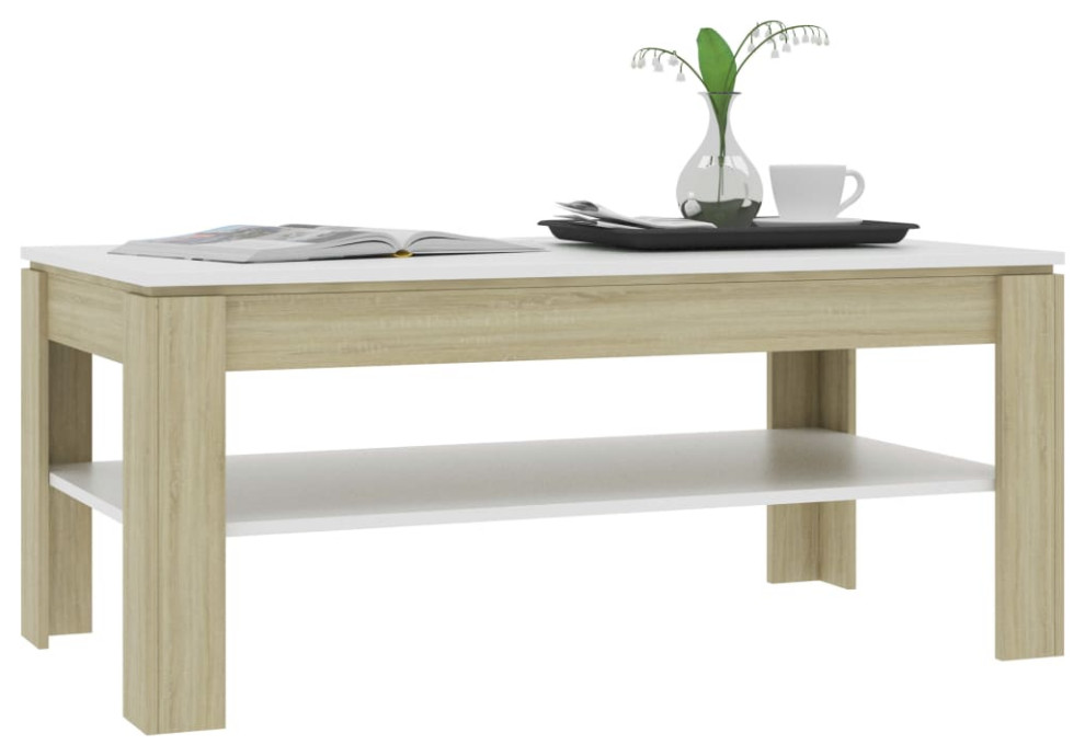 vidaXL Coffee Table End Table with Storage White and Sonoma Oak Engineered Wood   Transitional   Coffee Tables   by vidaXL LLC  Houzz